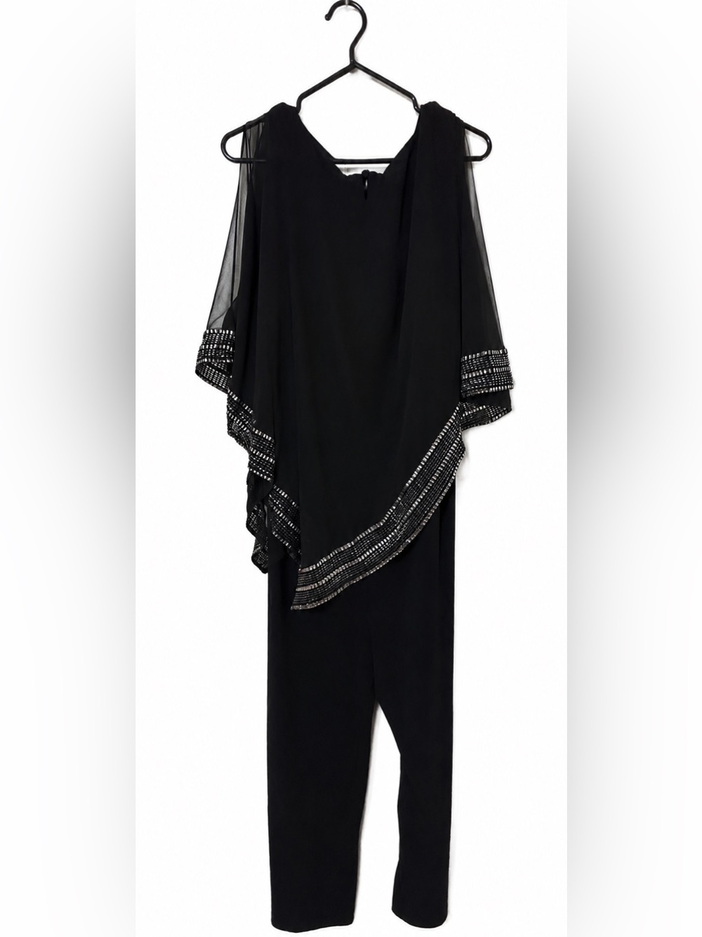 SLNY Black Embellished Chiffon Overlay Evening Jumpsuit 14W Plus Size